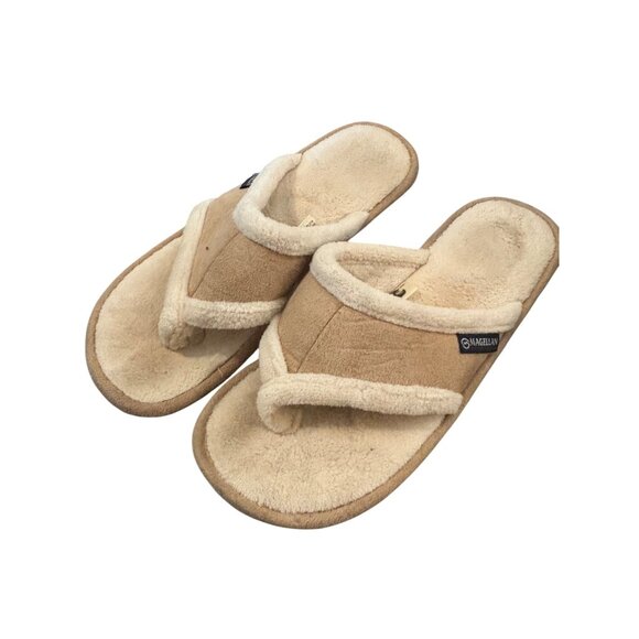 Magellan Outdoor Pantuflas Flip Flop Slippers Beige Tan Size 9 Soft Comfort - Picture 1 of 5